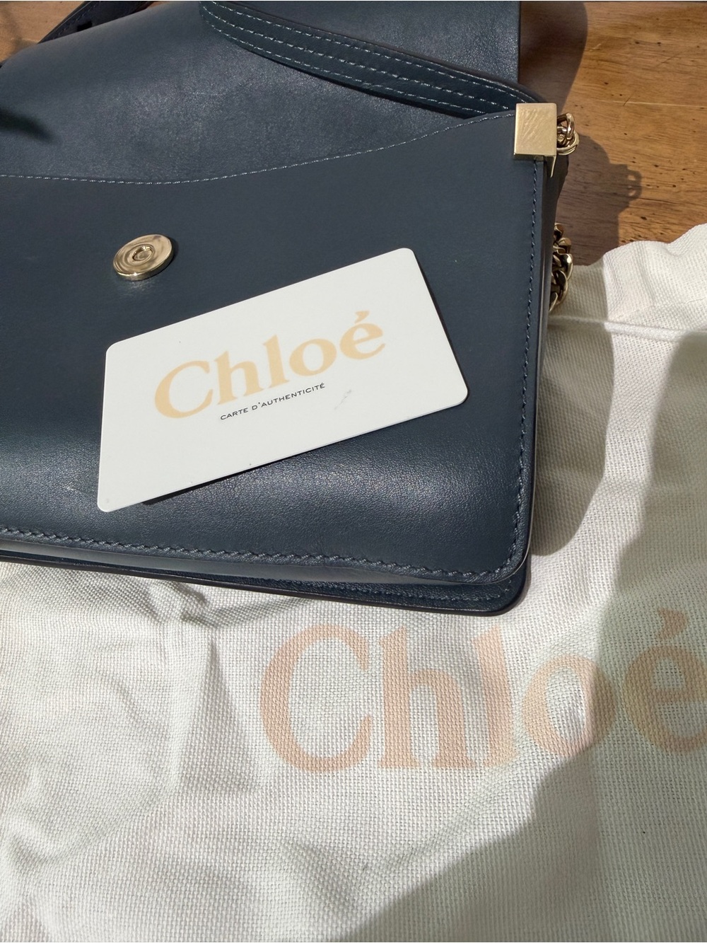 Authentic Chloé Faye Small Shoulder Bag Navy Suede Leather 3S1127-H20 w Dust Bag - Picture 9 of 12